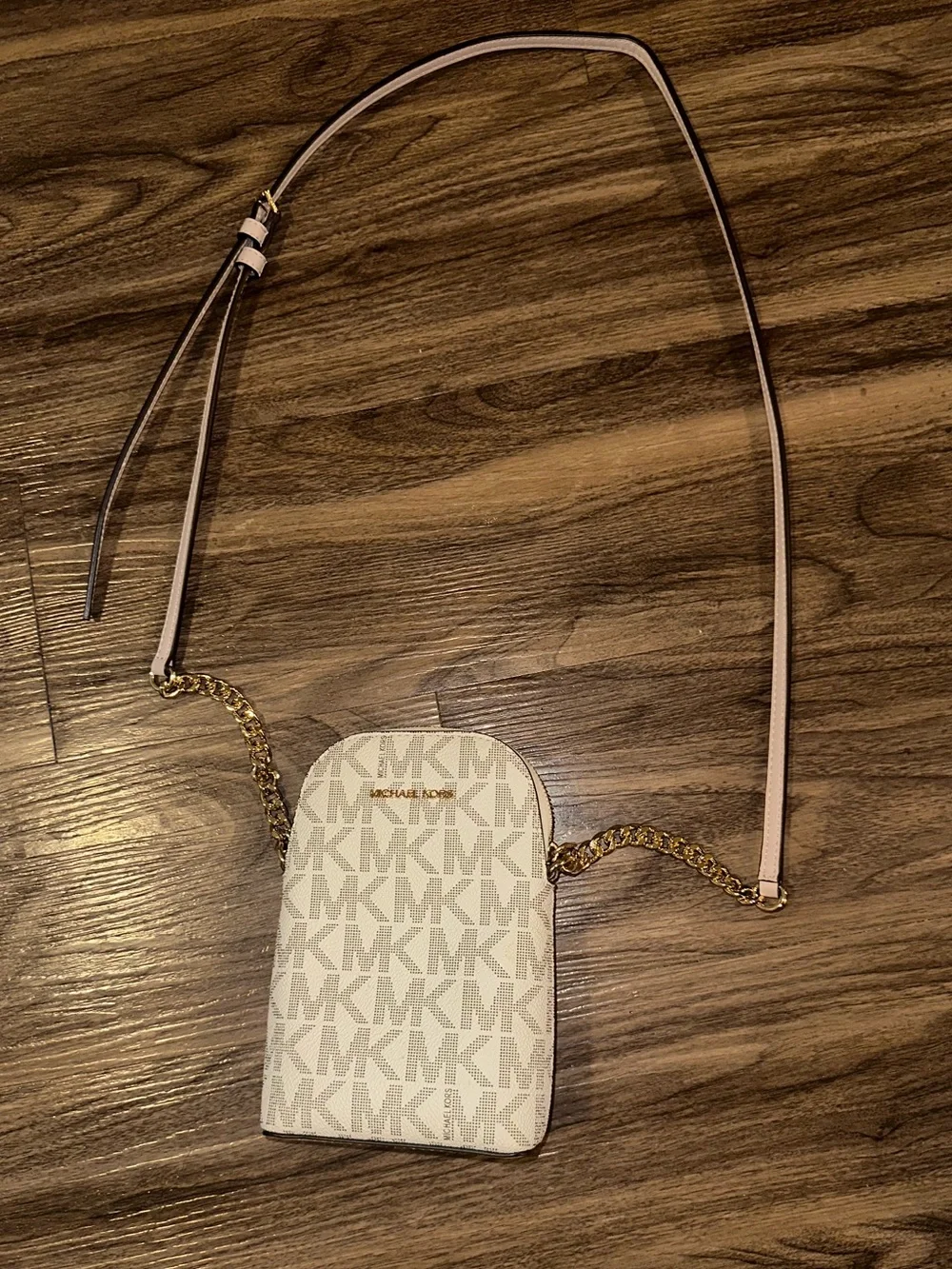 Michael Kors Beige With Gold Small Crossbody Bags Gently Used